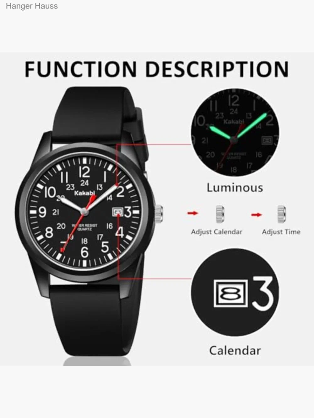 Men's Easy-to-Read Analog Quartz Watch with Silicone Strap